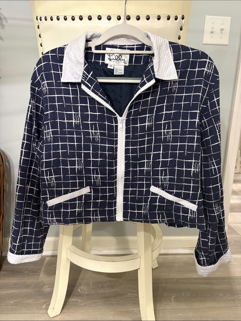 Lilly Pulitzer Navy and White Grid Zip Jacket